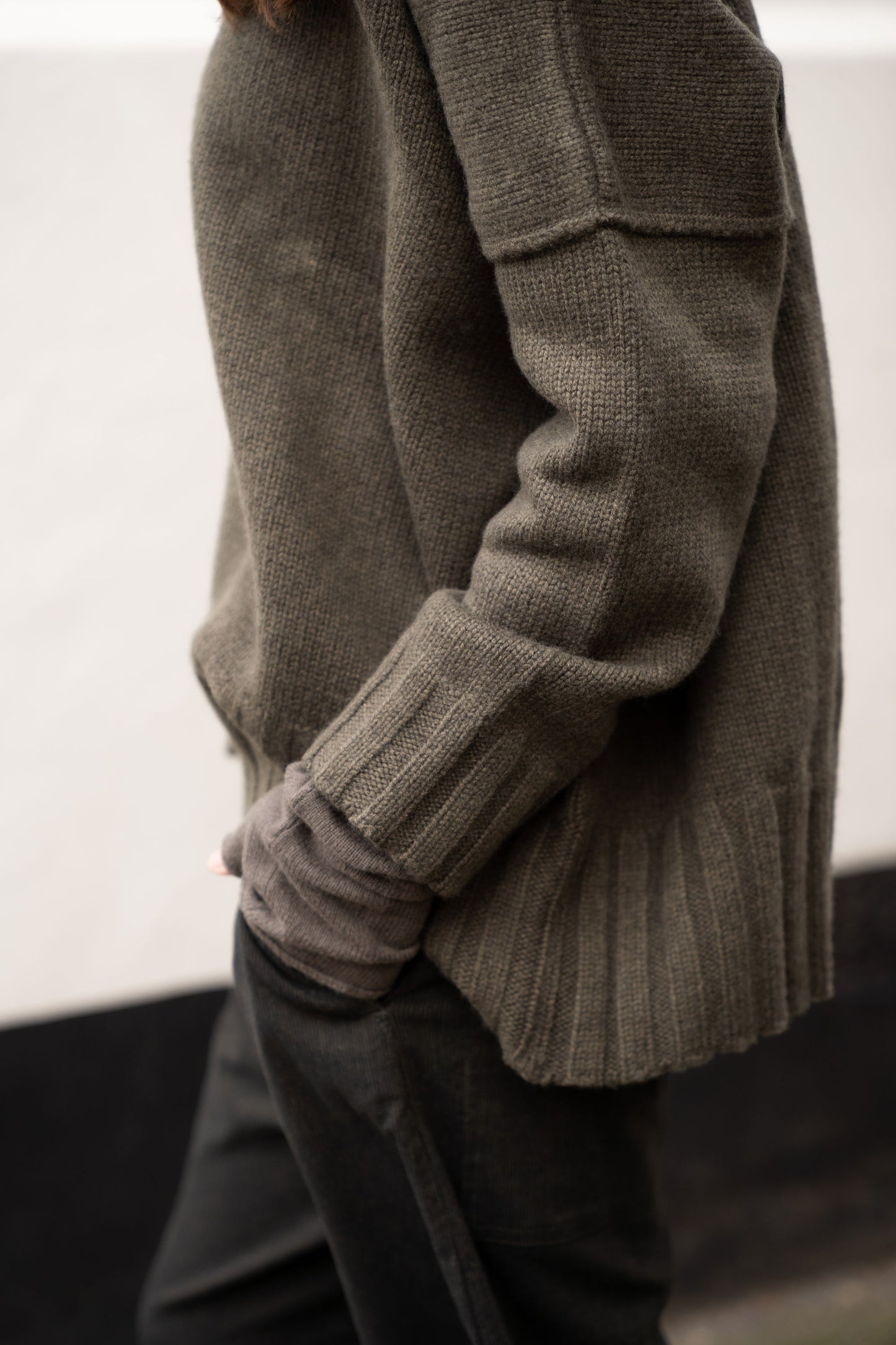 Khaki Green Cashmere Wool V-Sweater